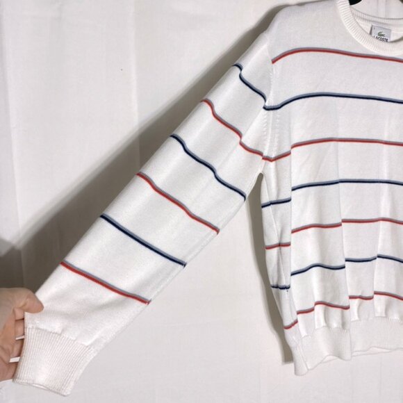 Lacoste White with Red and Blue Stripes Crewneck Sweater M - Picture 10 of 16